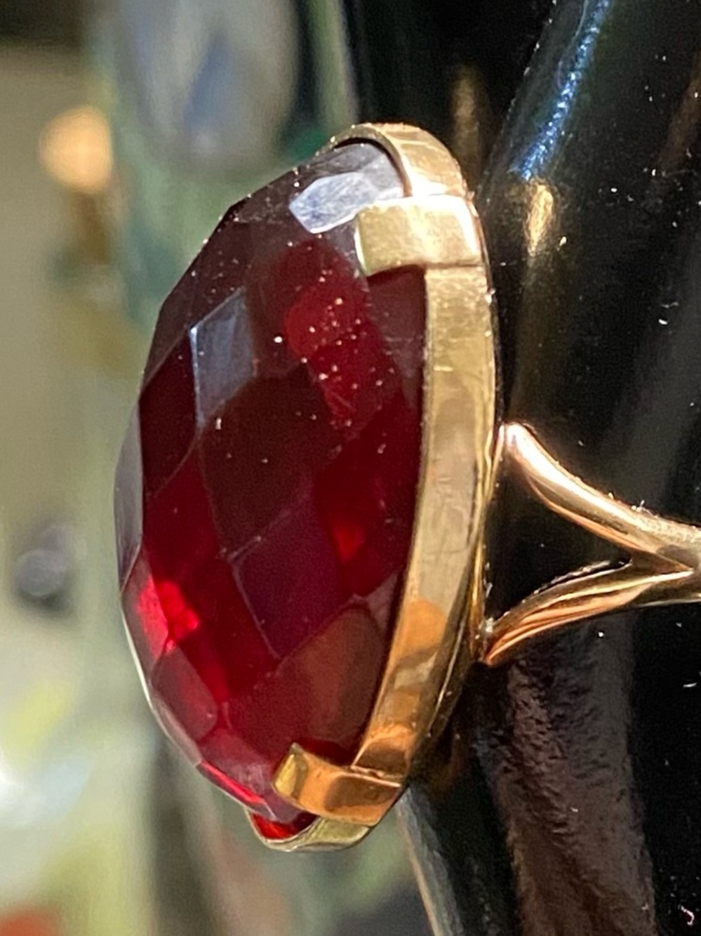 10k Gold Ring with Deep Red Faceted Stone
